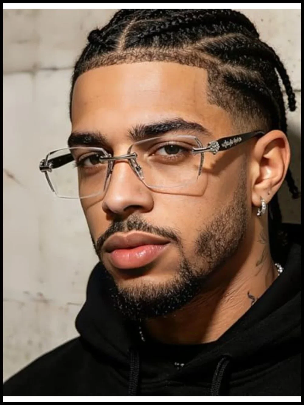 Rimless Diamond-Cut Lens Sunglasses with Metal Pattern Inlay